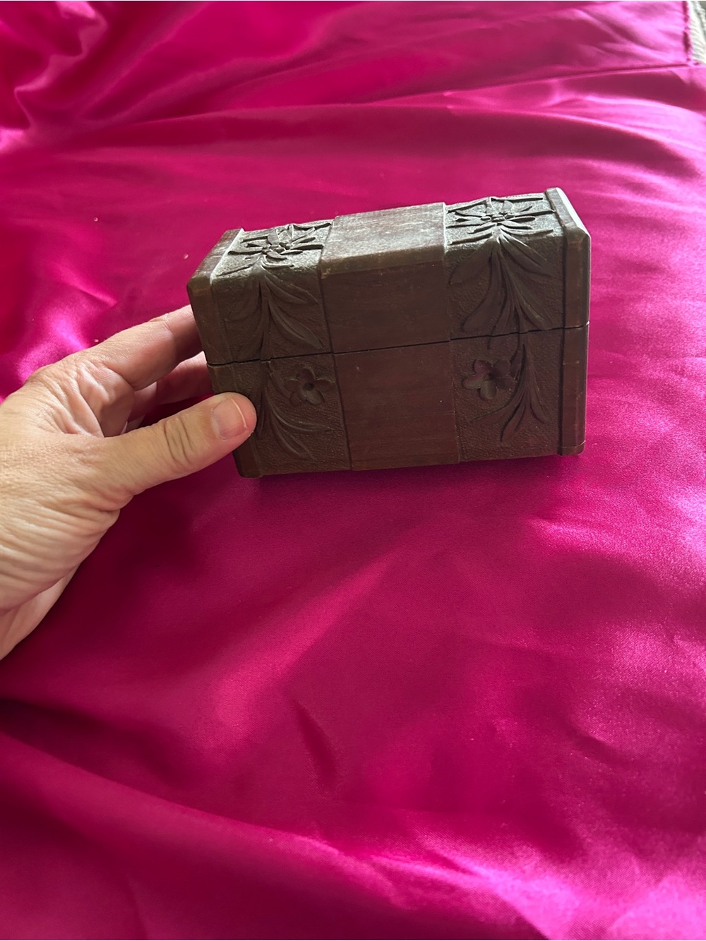 Vintage Wood Carved Business Card Holder Box